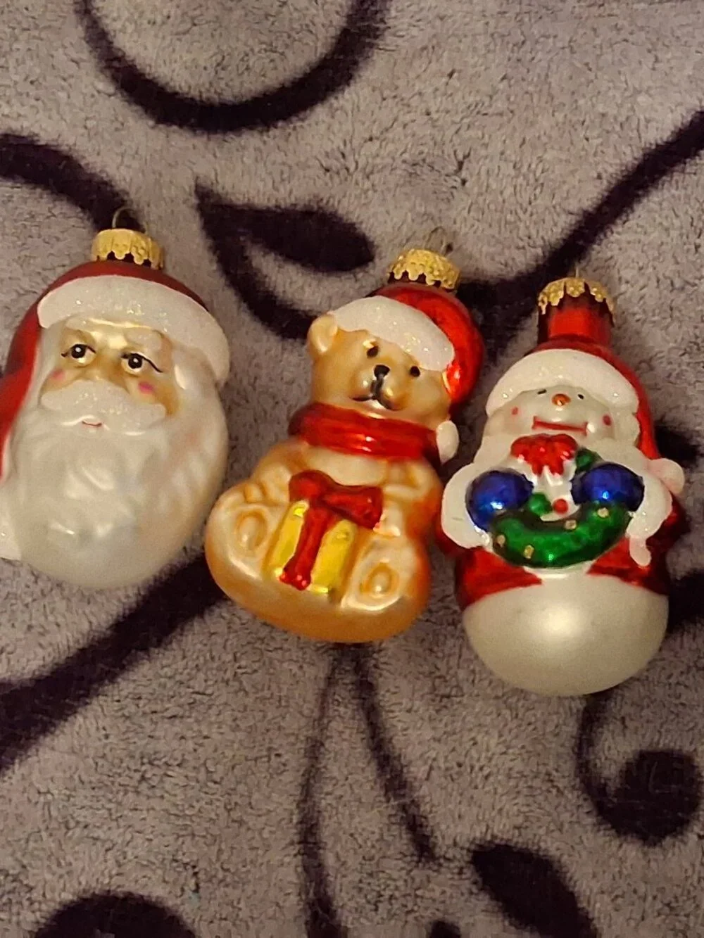 Vintage Blown Glass Santa Claus Snowman Nutcracker Hanging Christmas Ornaments